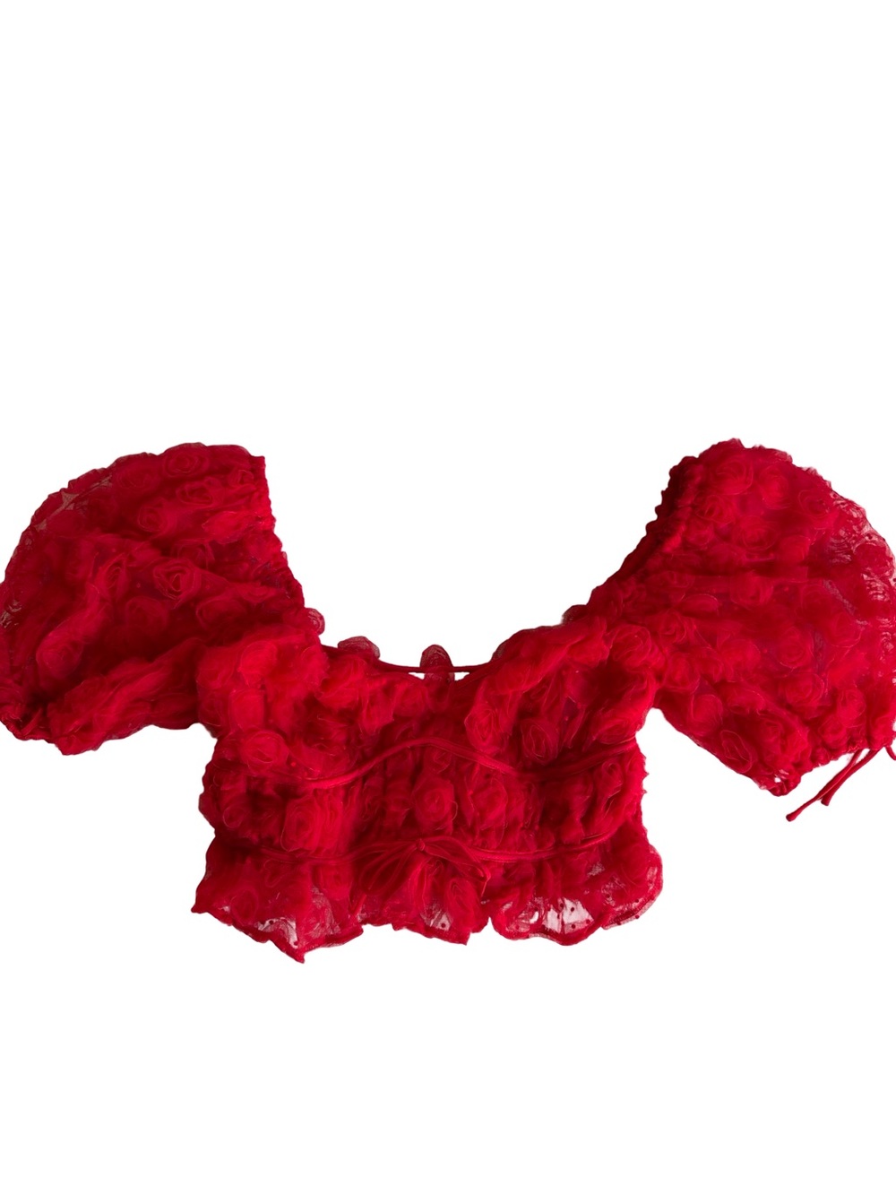 For Love And Lemons Red Floral Ruffle Bandeau Crop Top